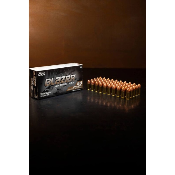1000 Rounds Blazer Brass, 9mm Luger, 115 Grain, Full Metal Jacket