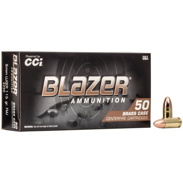 1000 Rounds Blazer Brass, 9mm Luger, 115 Grain, Full Metal Jacket